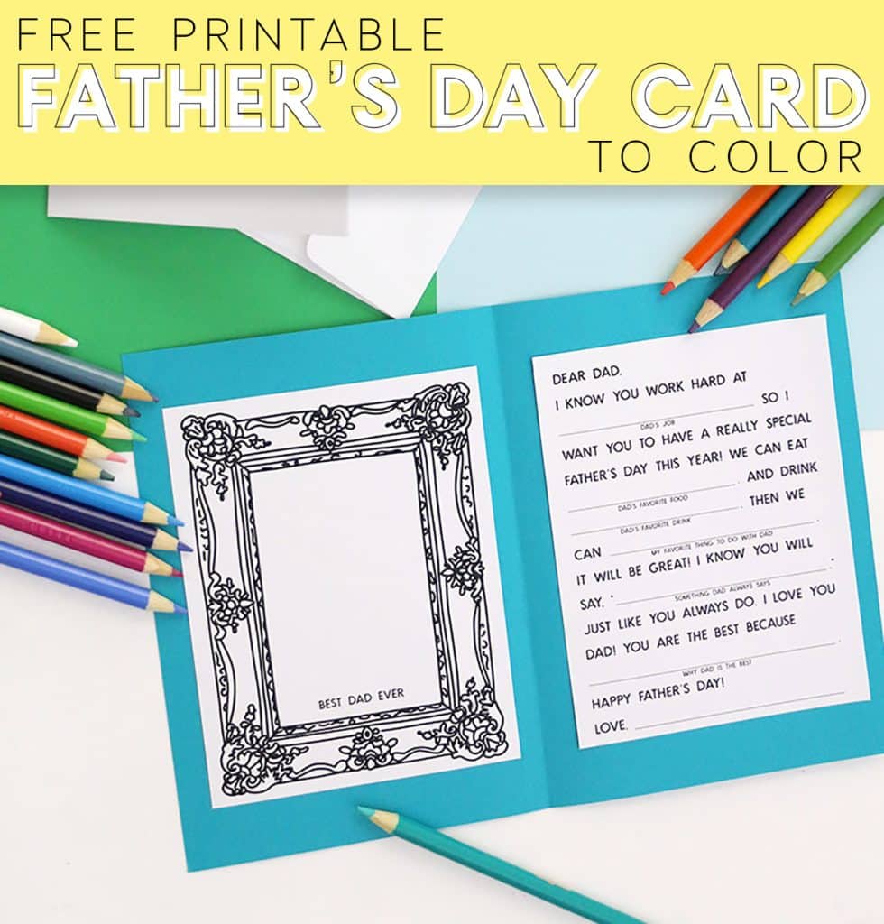 free father's day card to color printable