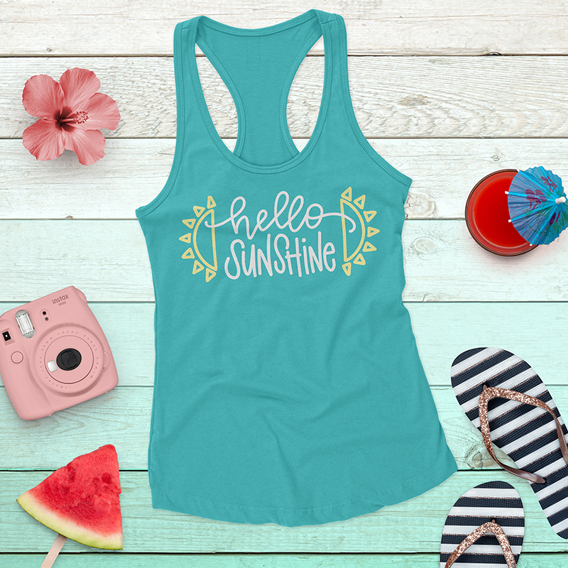 tank top made with free hello sunshine svg and iron on vinyl