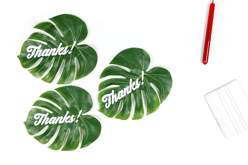 leaves with vinyl for tropical gift bags