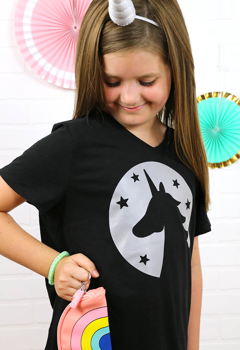 reflective heat transfer vinyl unicorn shirt