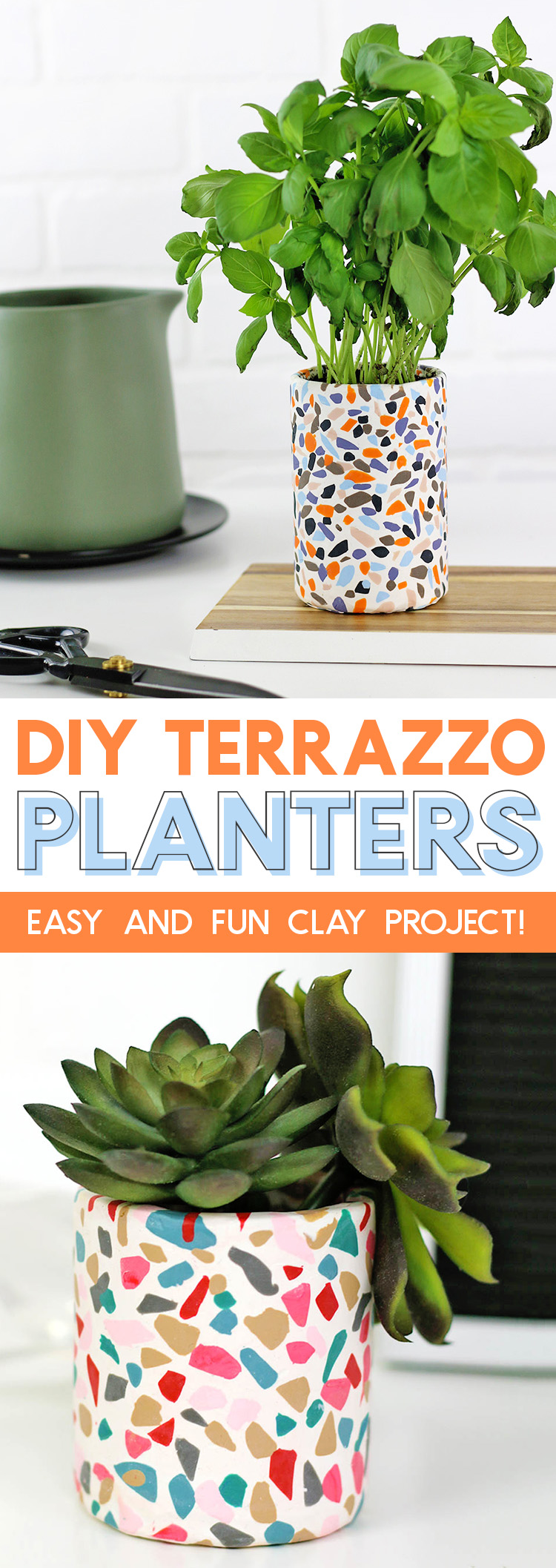 DIY Terrazzo planters made with oven bake clay