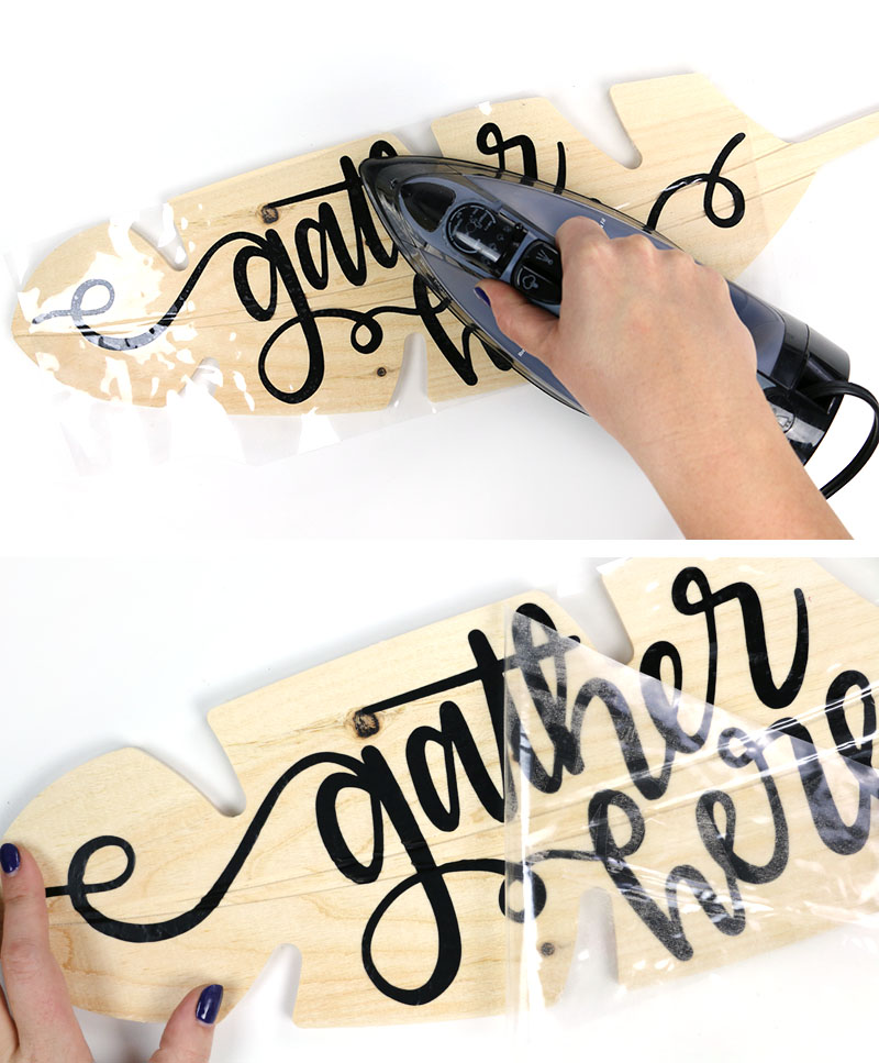 iron on htv for diy gather wood sign
