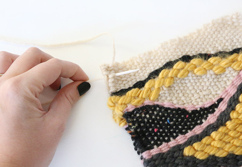 sew woven pieces together for bag