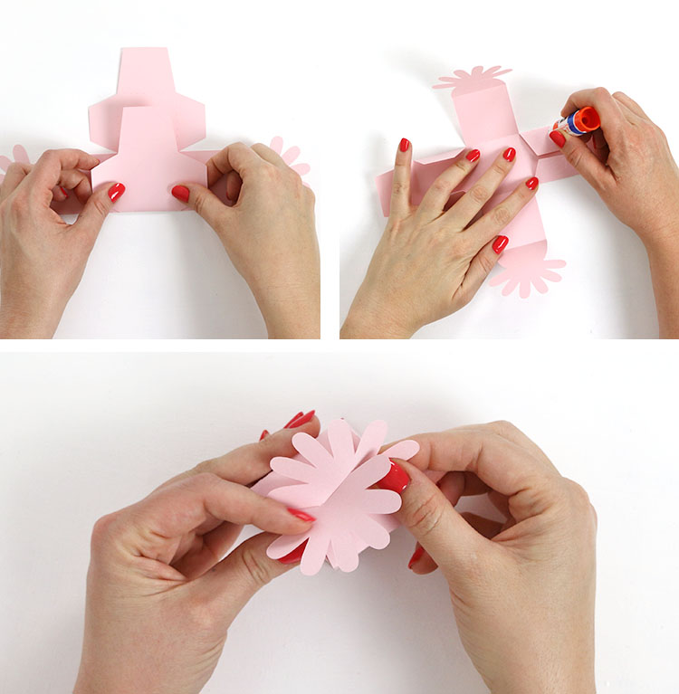 Folding and assembling paper flower box
