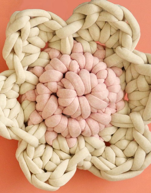 finished crochet flower pillow