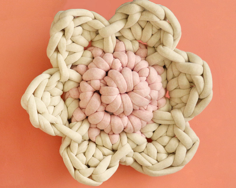 finished crochet flower pillow