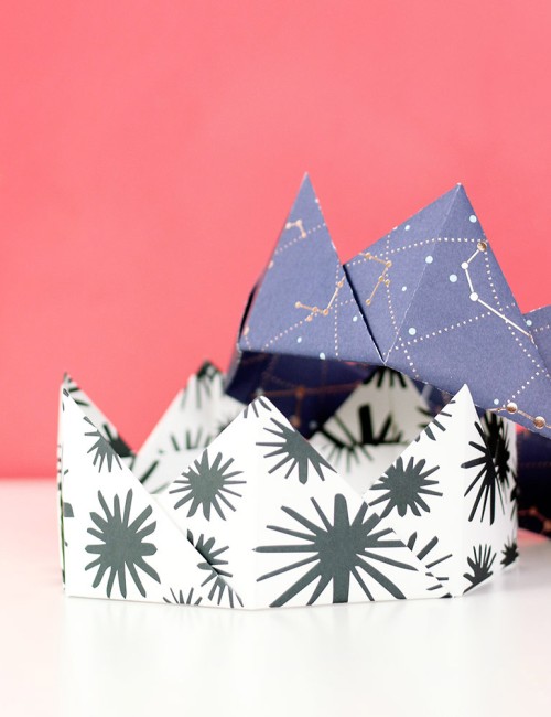 blue and white paper origami crowns