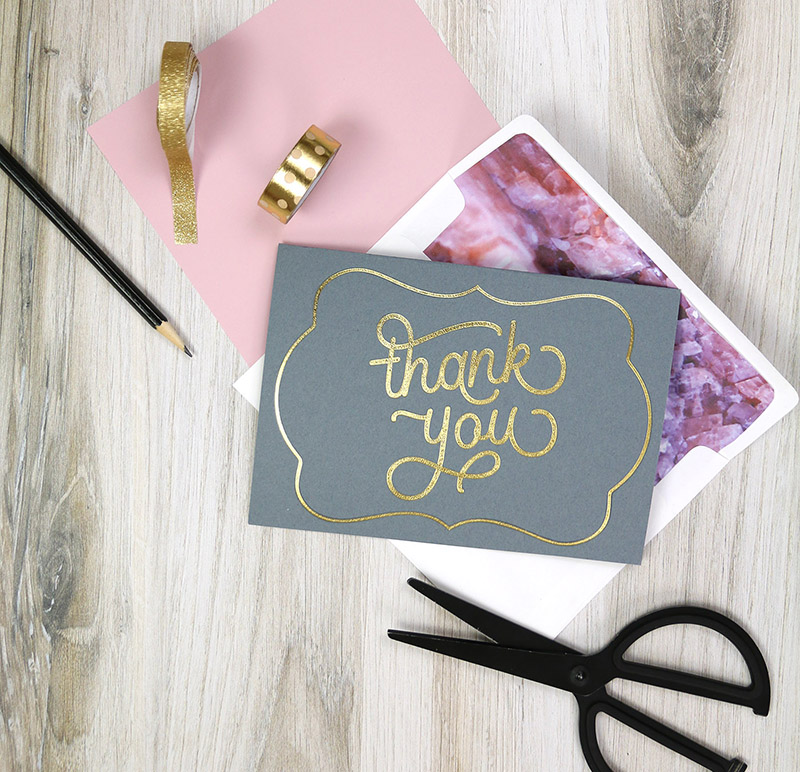 finished thank you card made with fonts in silhouette studio