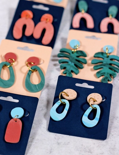 close up of finished diy clay earrings