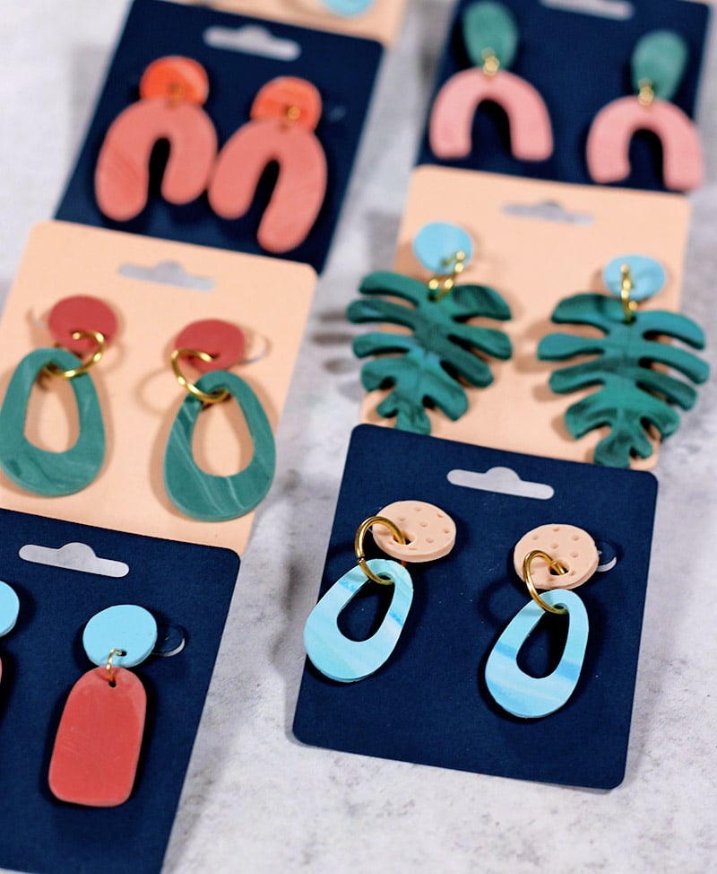 close up of finished diy clay earrings