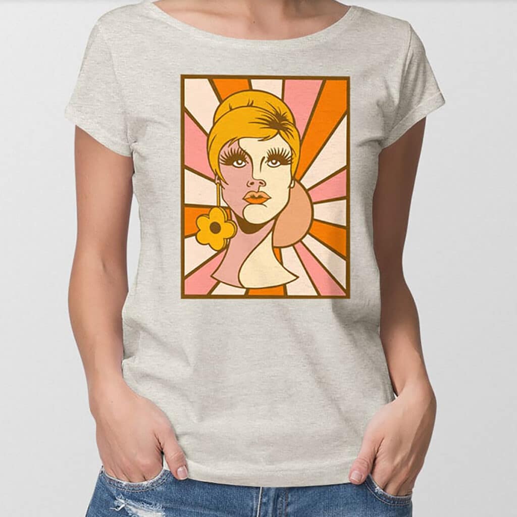 free groovy fashion illustration lady svg on t-shirt