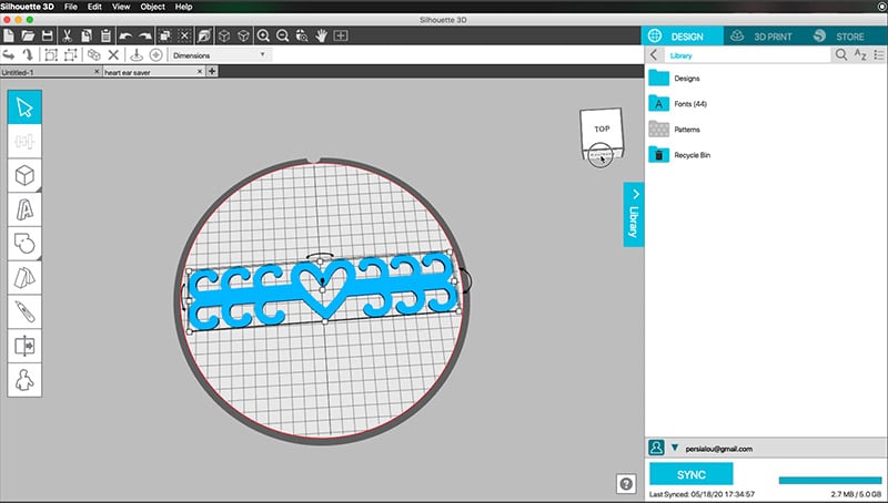 my heart ear saver design in silhouette 3d software