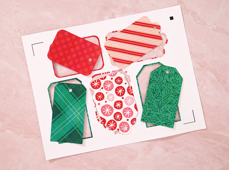 red and green print and cut tags made with the silhouette print bleed feature