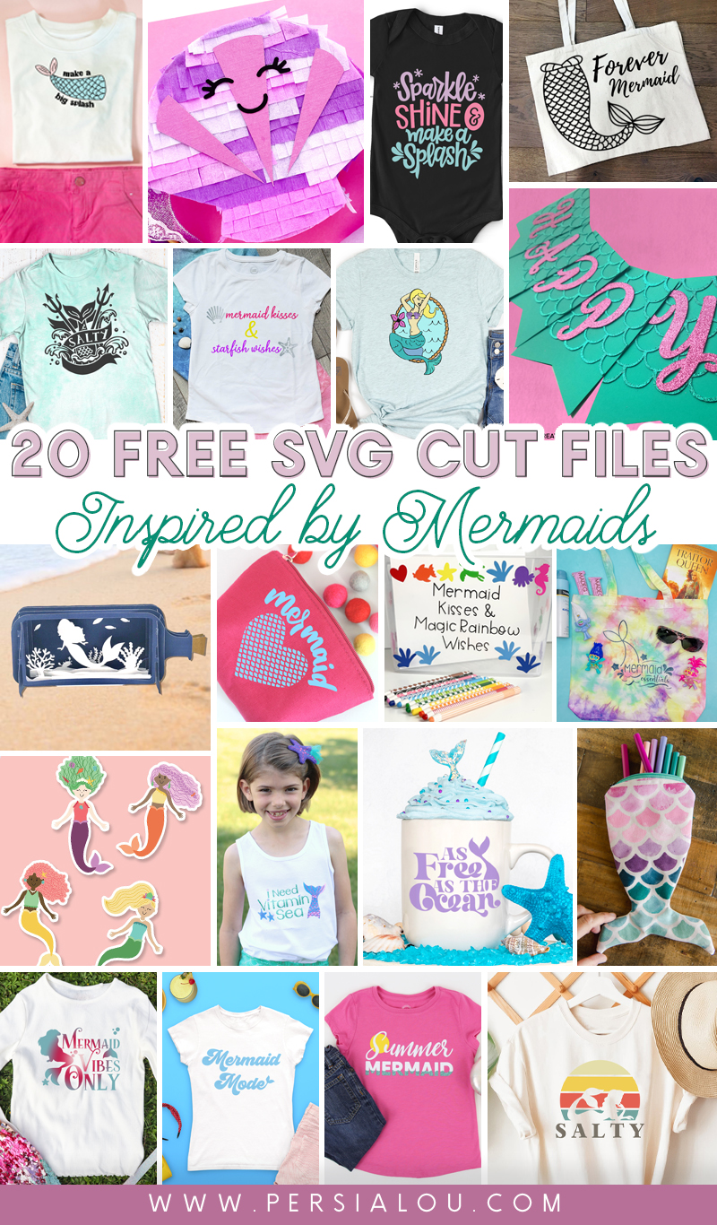 collage of 20 mermaid svg cut file craft projects