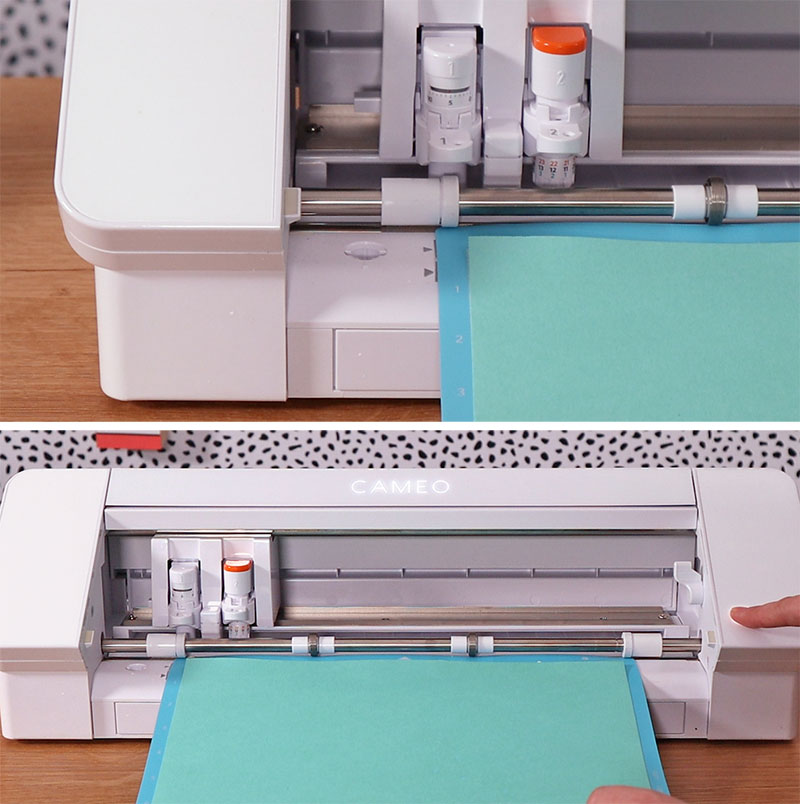 Loading cutting mat into Silhouette Cameo 4 machine.