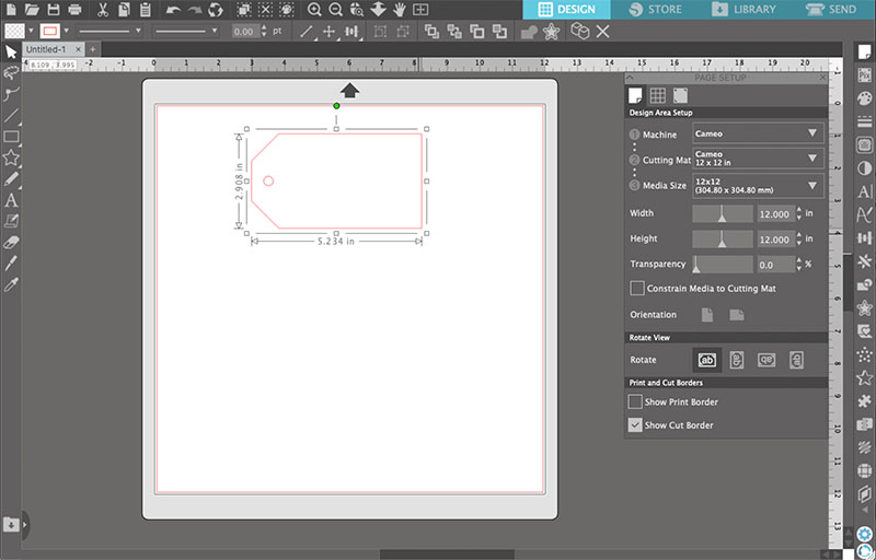 Scaling the tag design in the Silhouette Studio software.