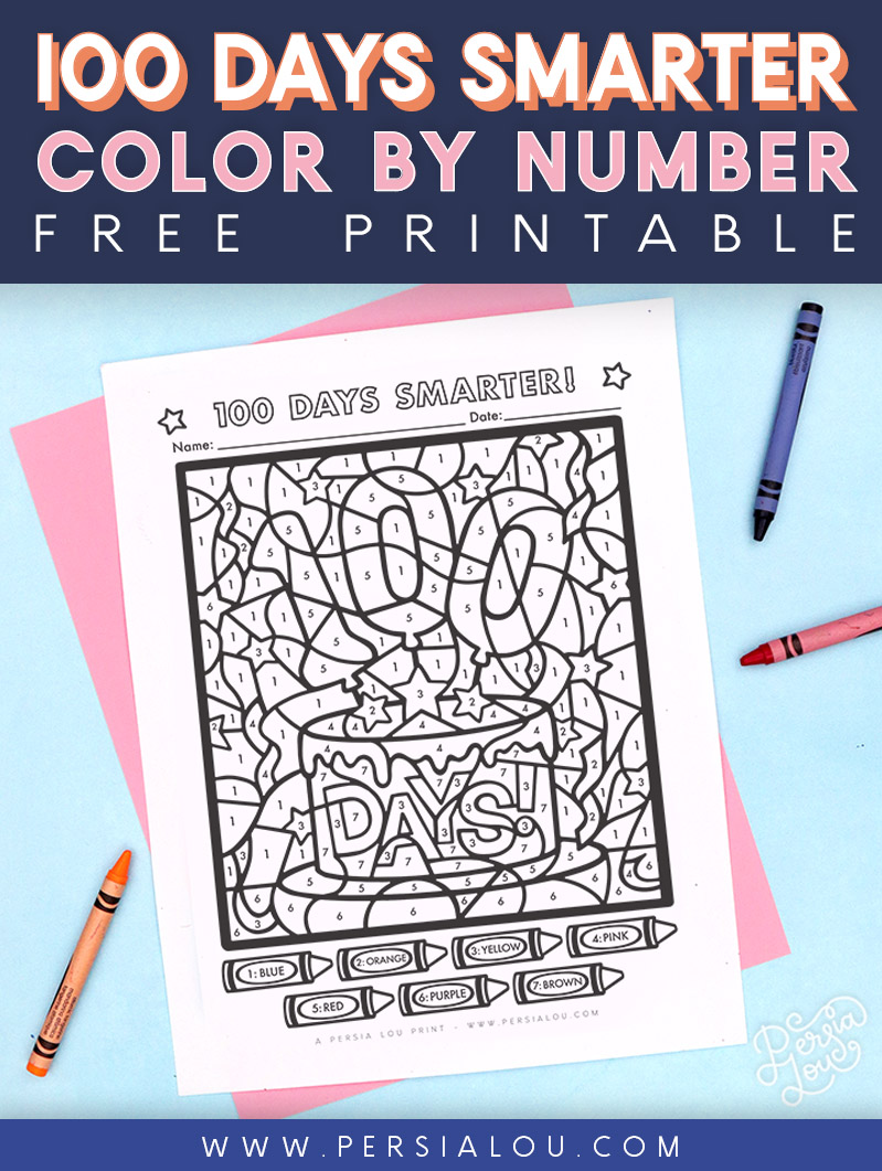 Uncolored "100 Days Smarter" Color by Number Coloring Page