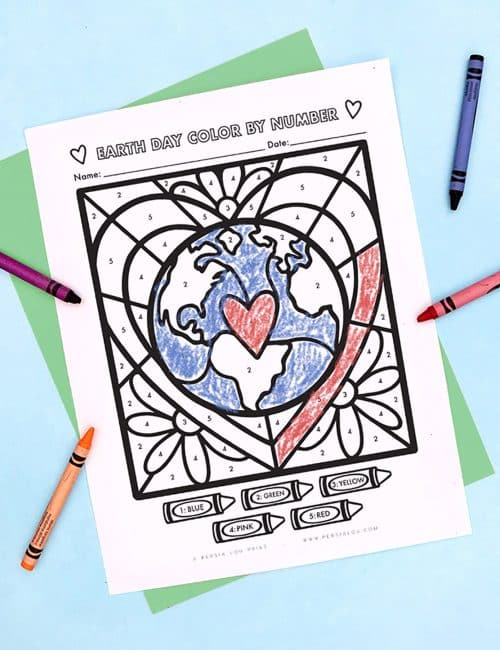 earth day color by number printable coloring page