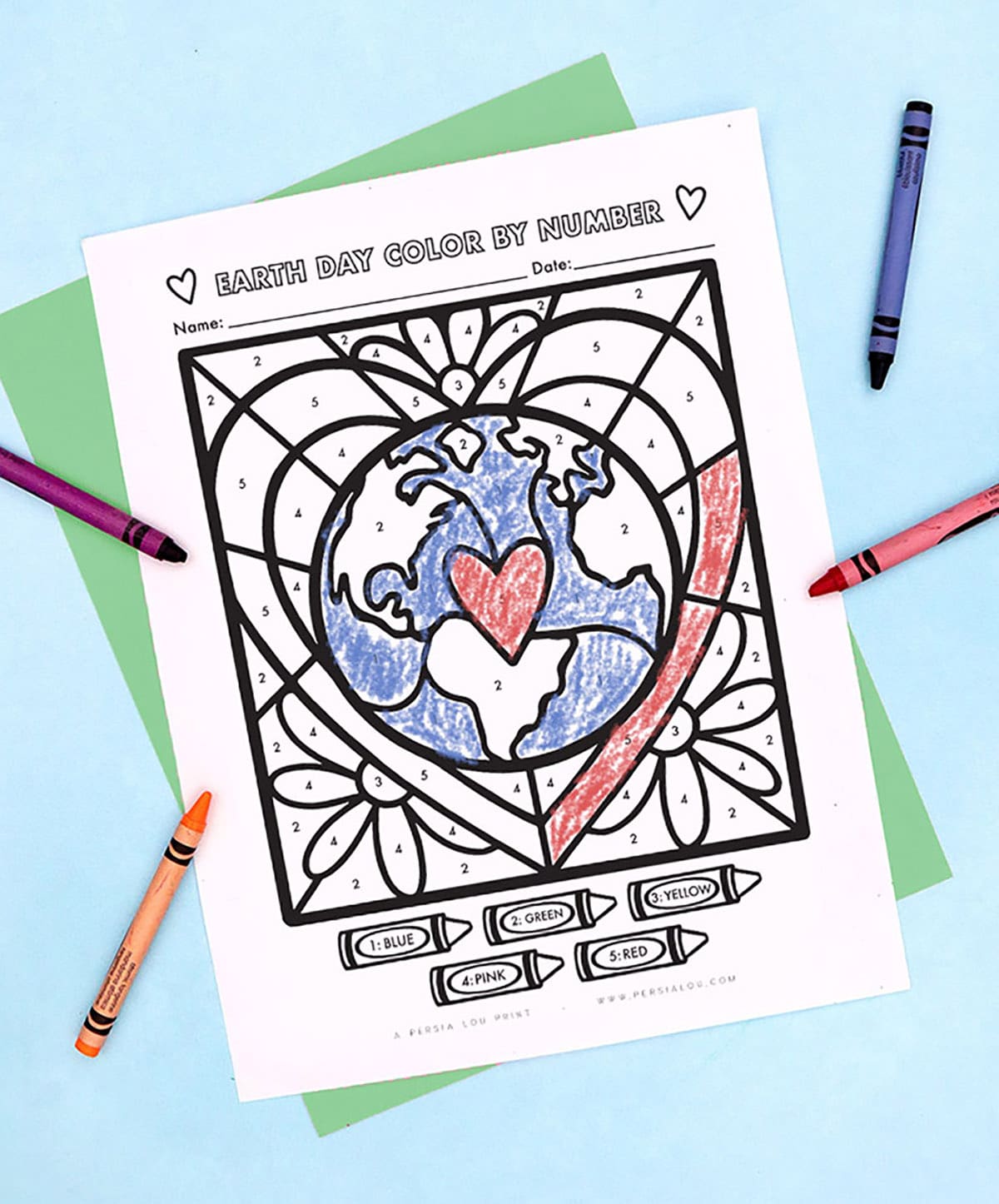 earth day color by number printable coloring page