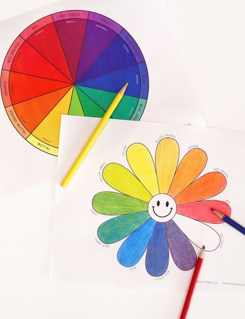 color wheel printables with colored pencils