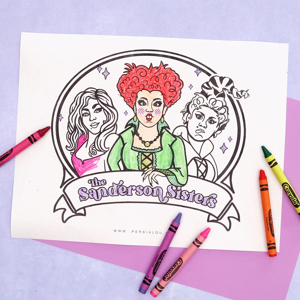 colored in free sanderson sisters coloring page for hocus pocus 2 movie