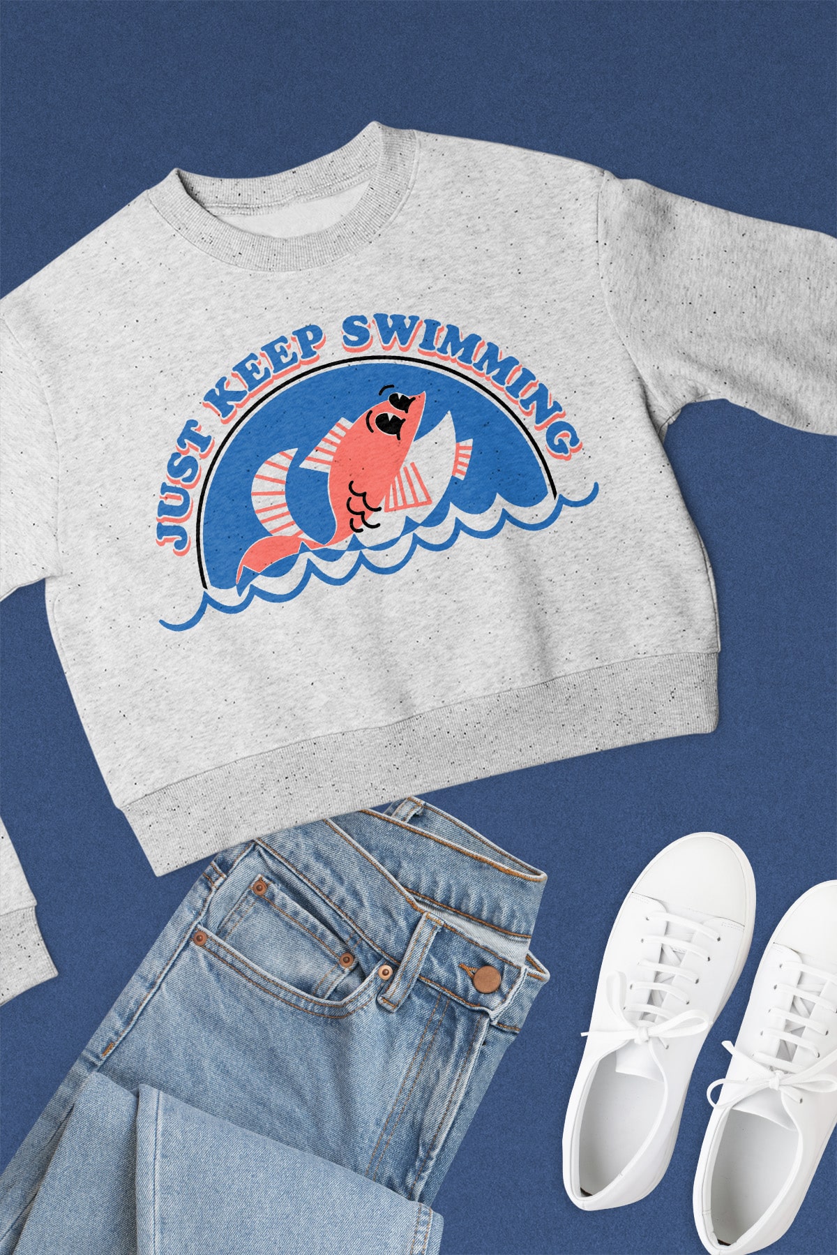 sweatshirt with just keep swimming svg fish design
