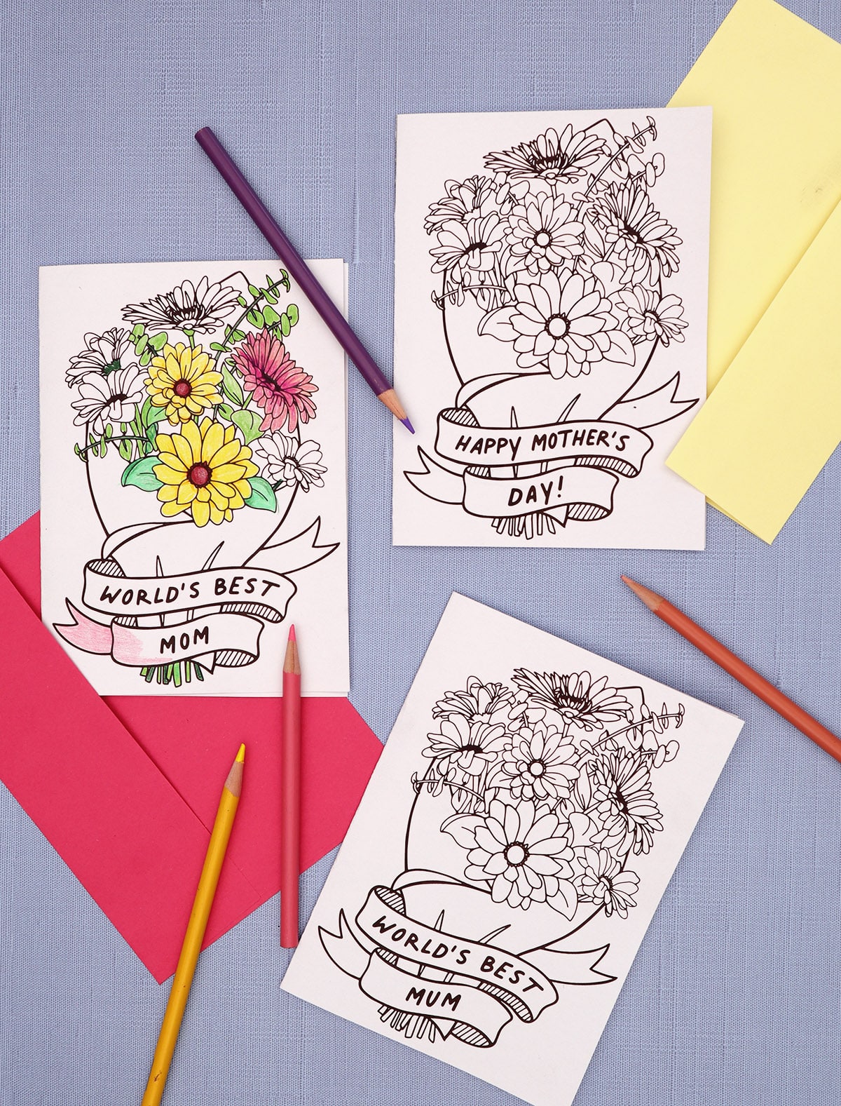 printable flower bouquet mother's day cards to color
