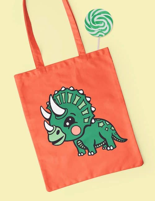 diy tote bag with free cute triceratops svg design