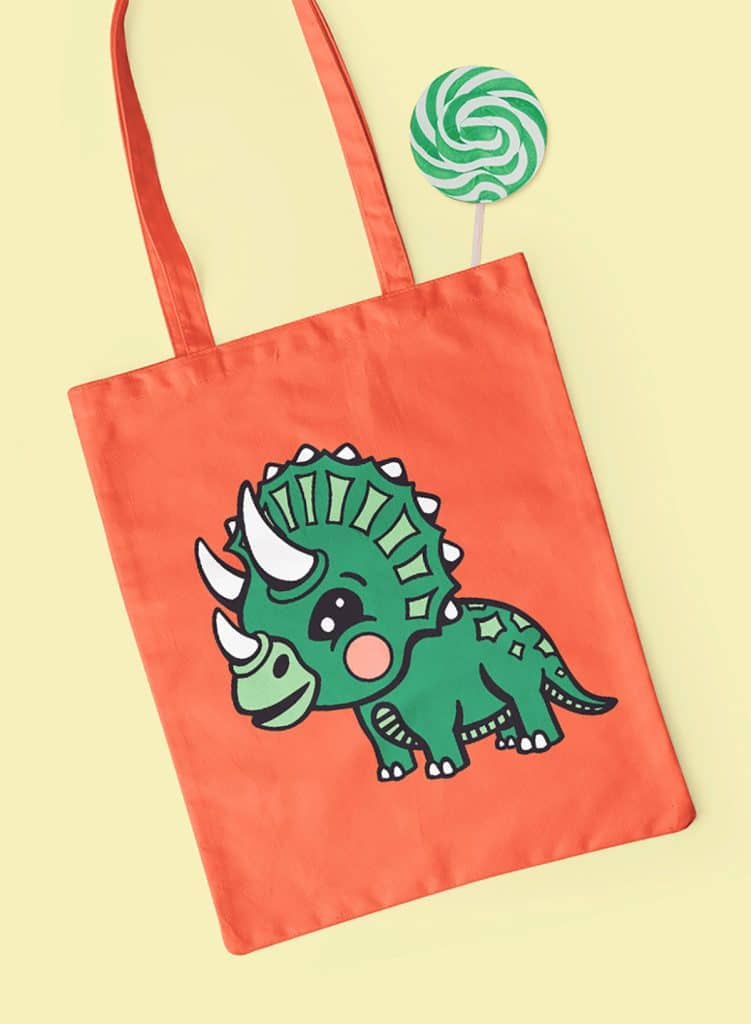 diy tote bag with free cute triceratops svg design