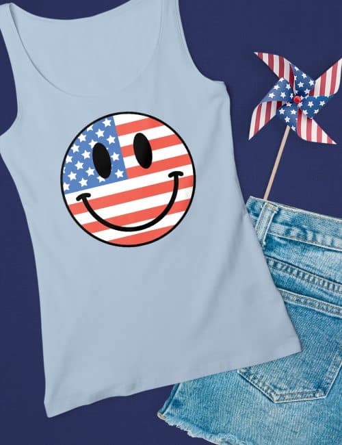 diy tank top with american flag smiley face design