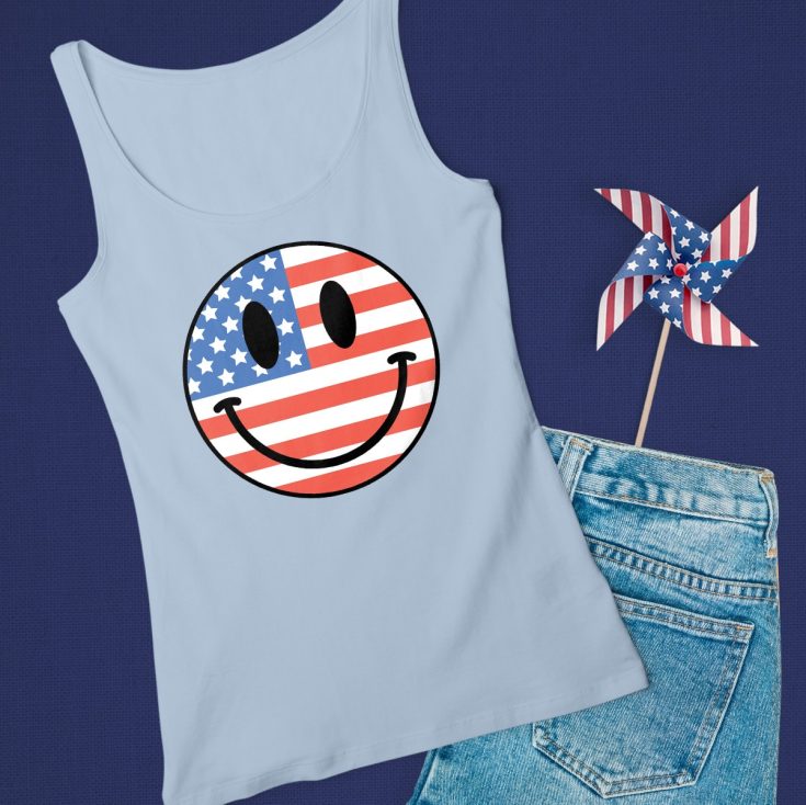 smiley face with american flag tank top