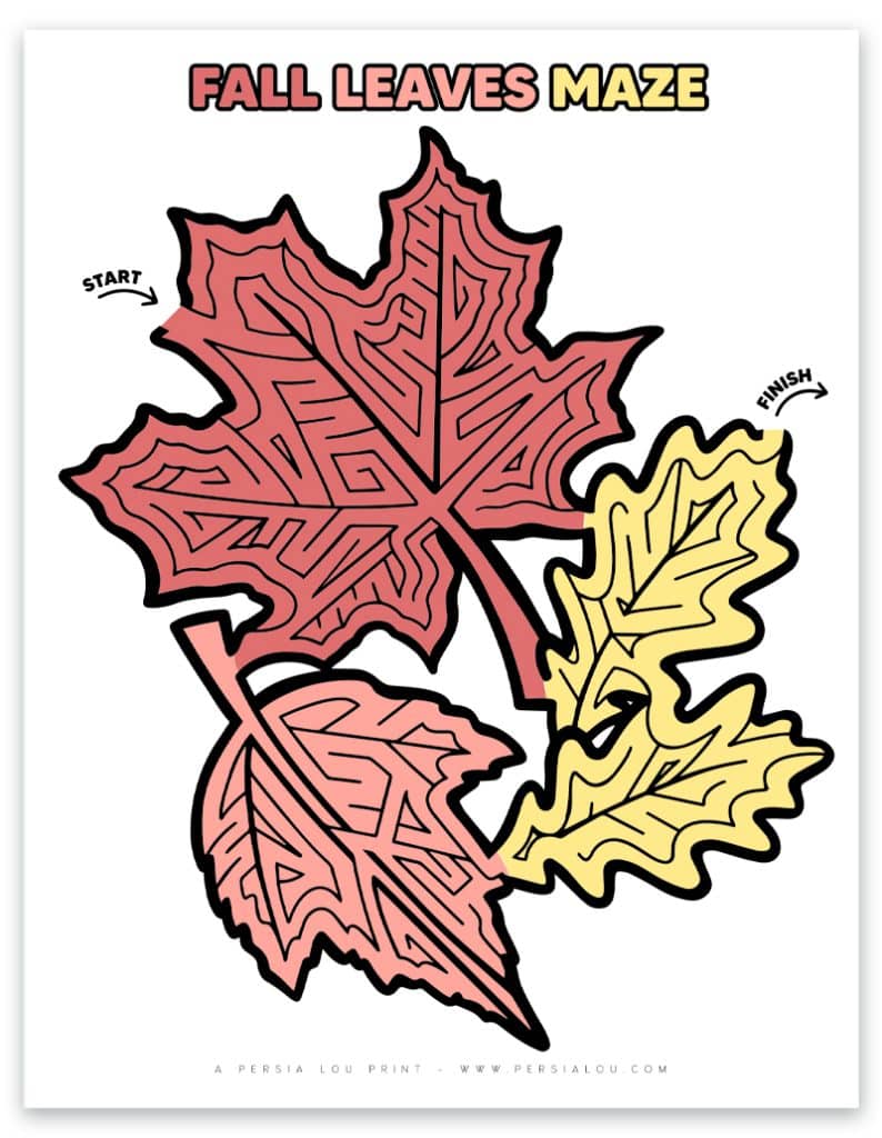 free fall maze printable colorful autumn leaves