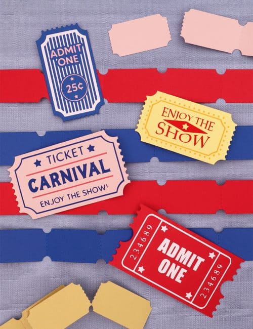 diy paper tickets made with free circus carnival ticket svgs