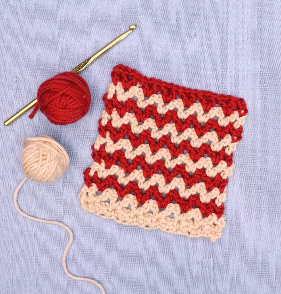 crochet v-stitch in two colors