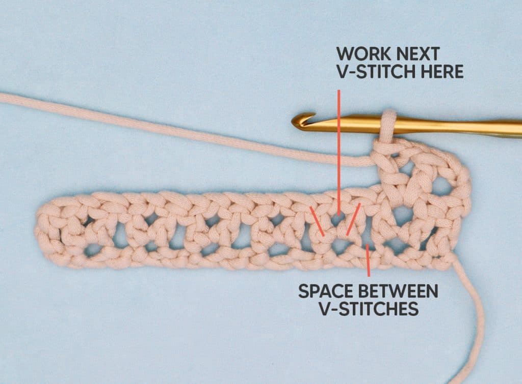 where to work second row of v stitches