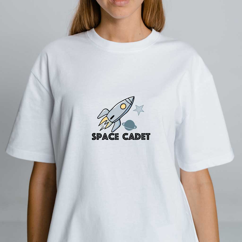 Space Cadet design on white t-shirt