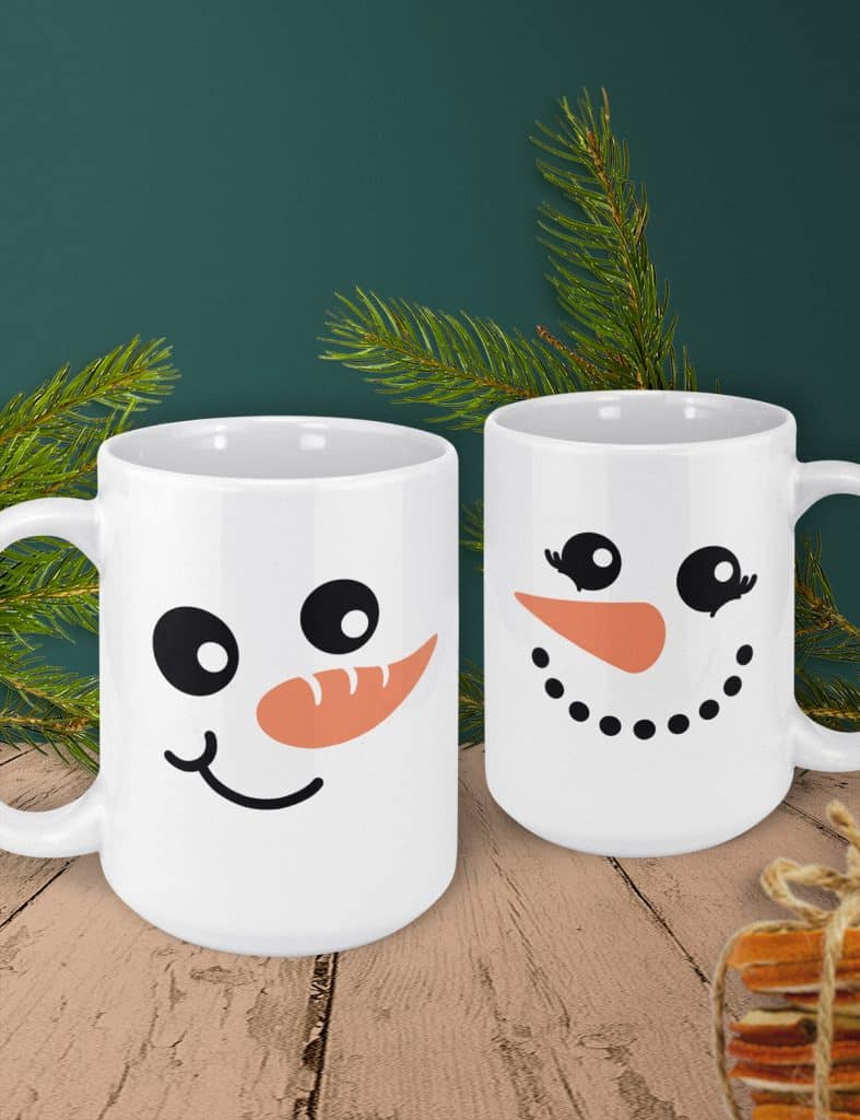 mugs made with free snowman face svg cut files