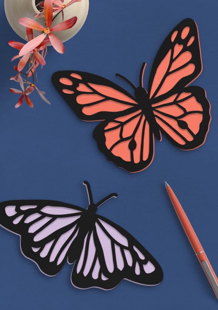 layered paper butterflys made with free butterfly svg cut files